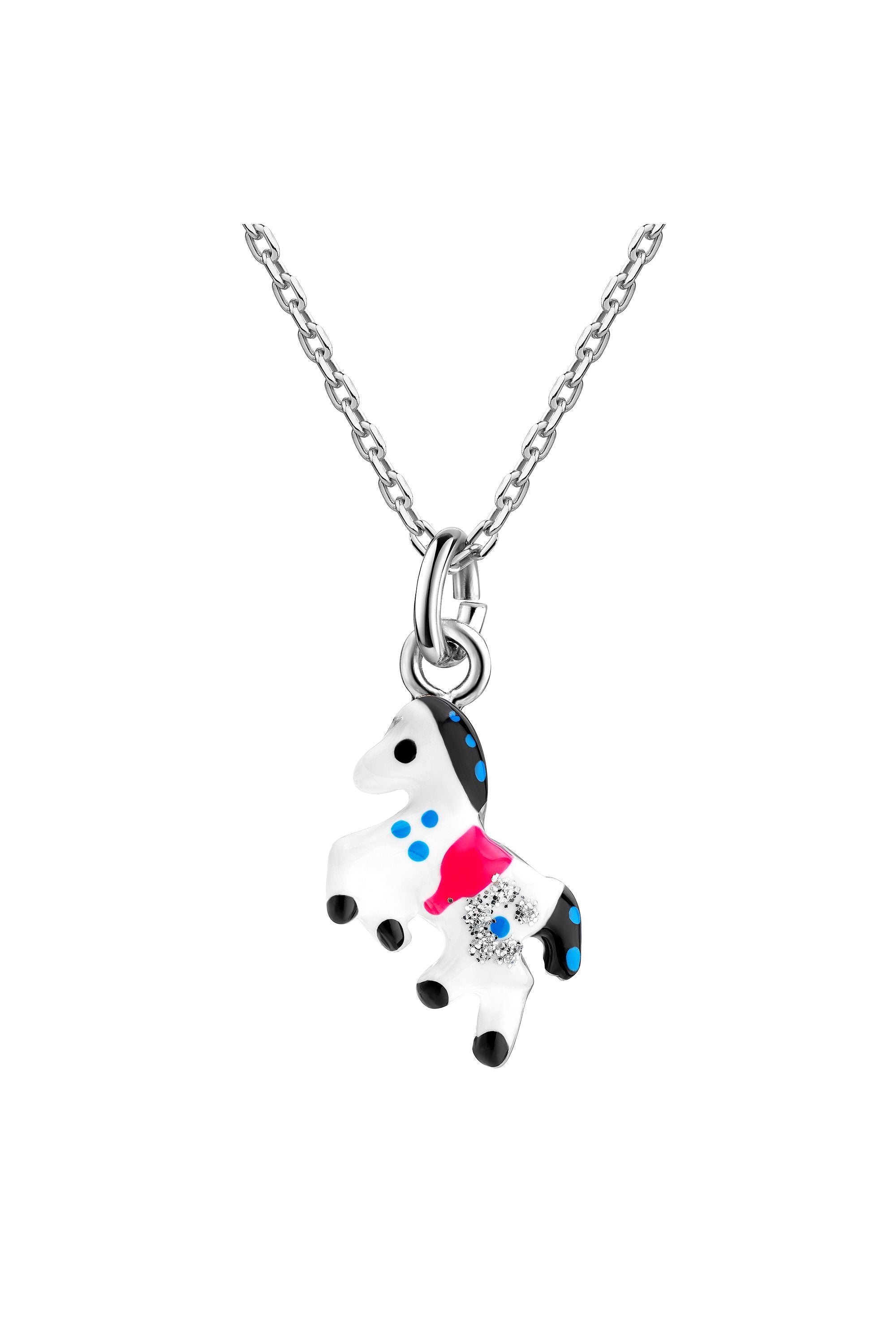 Scout Anhänger mit Kette 925/- Sterling Silber rhodiniert Pferd weiß/schwarz (500245627)