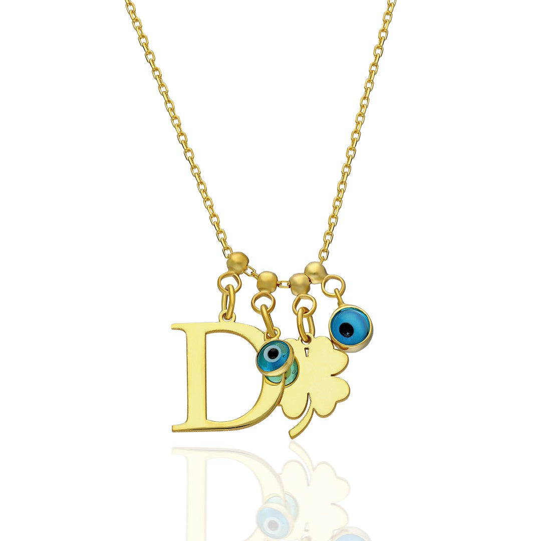 Evil Eye Lucky Letter Necklace - 925 SILVER
