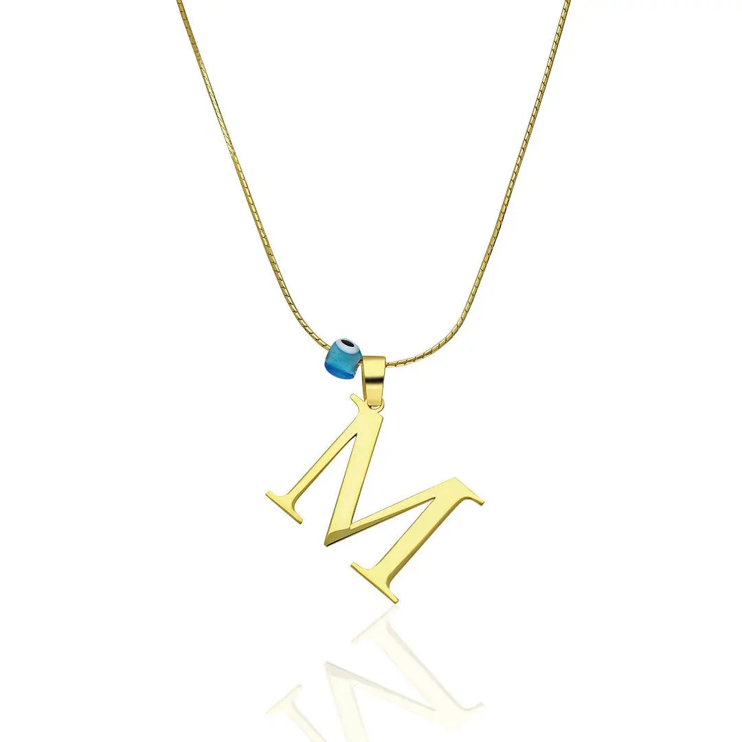 Evil Eye Side Letter Necklace - 925 SILVER