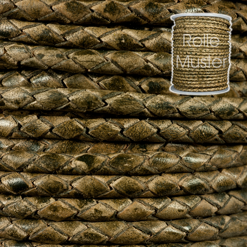 Lederband geflochten Mittelbraun 6,0mm (VE Meter) (LB-265)