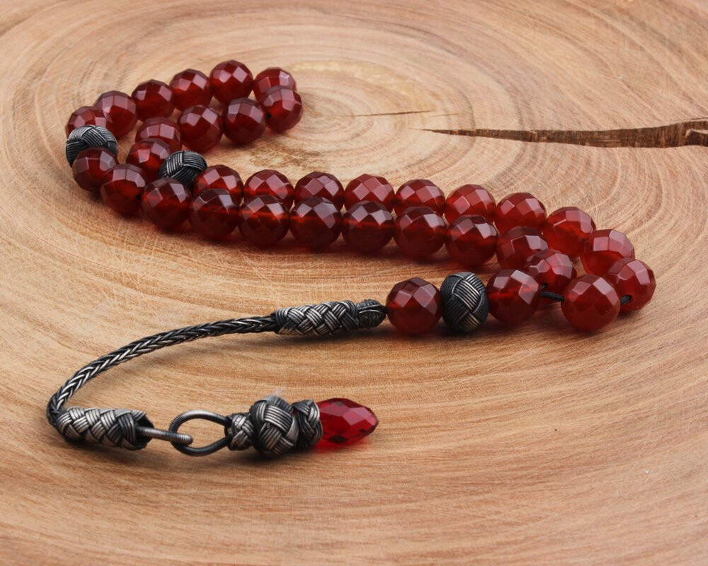 1000 Ayar Gümüş Kazaz Püsküllü Akik Taşı Tesbih | Wadlyn (WAD-DT-333)