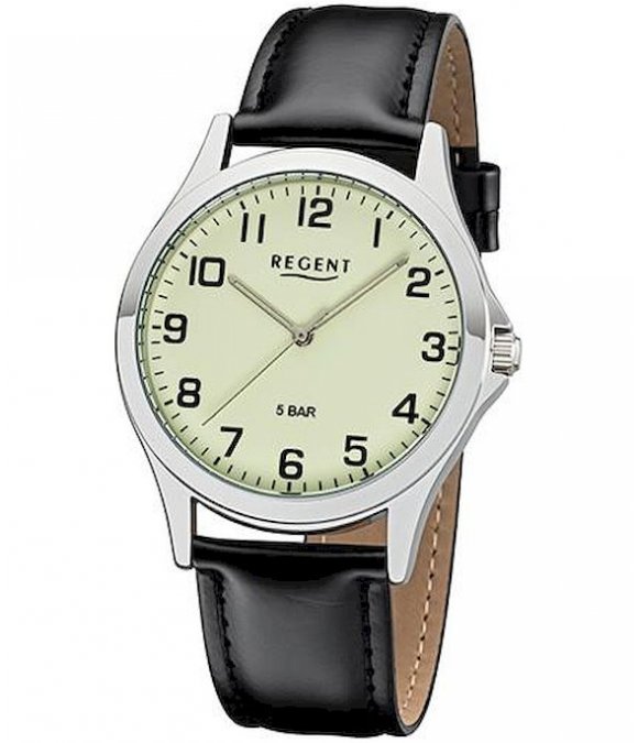 REGENT 1112426 Herrenuhr 39 mm Leuchtzifferblatt Leder 5 BAR