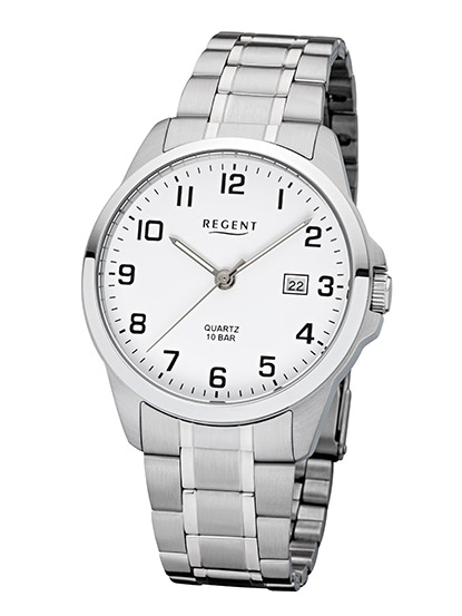 REGENT F-1009 Herrenuhr Edelstahl 39 mm 10 BAR Weiß Quarz