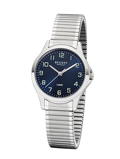 REGENT 2242416 Damenuhr 29 mm Blau Silber Zugband 5 BAR