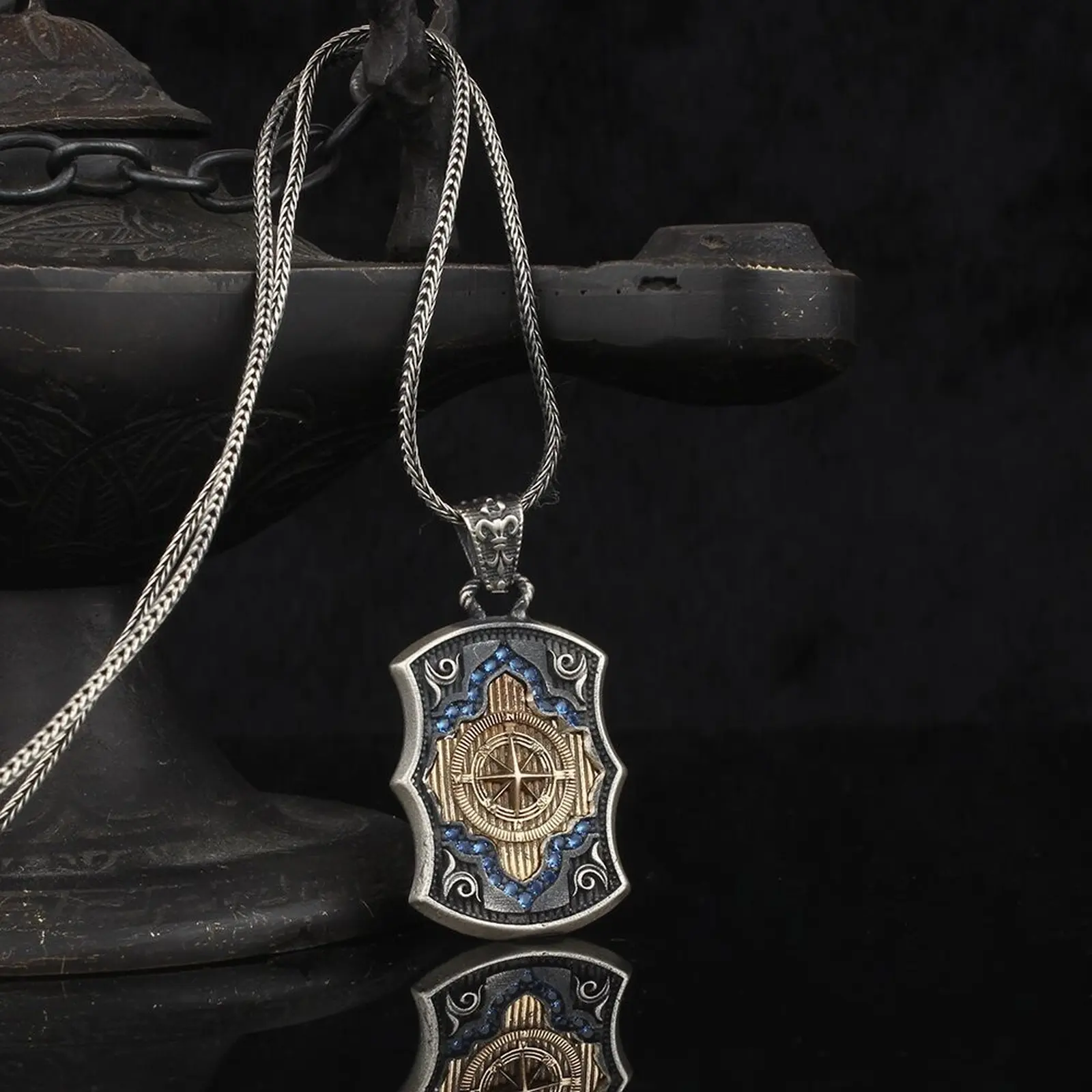 925K Sterling Silver Compass Necklace