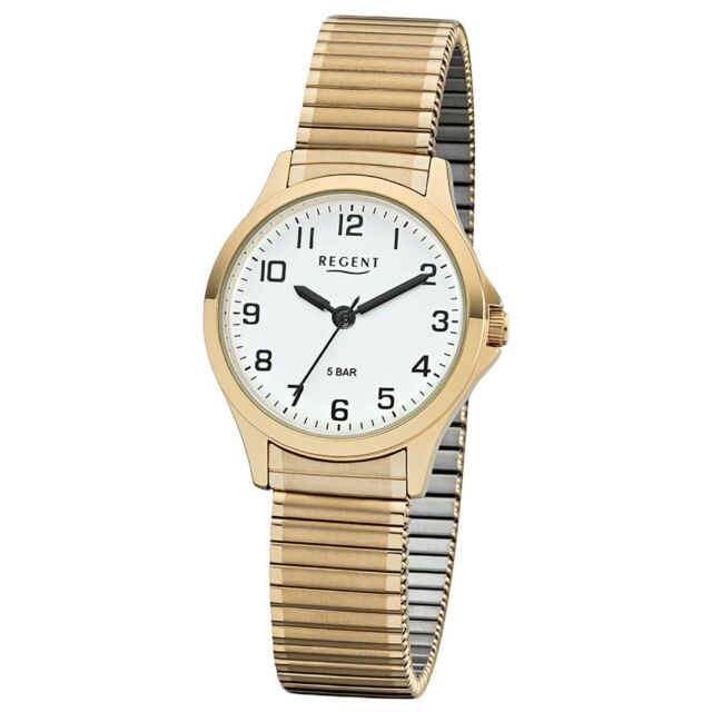 REGENT 2243489 Damenuhr Gold 29 mm Weiß Zugband 5 BAR
