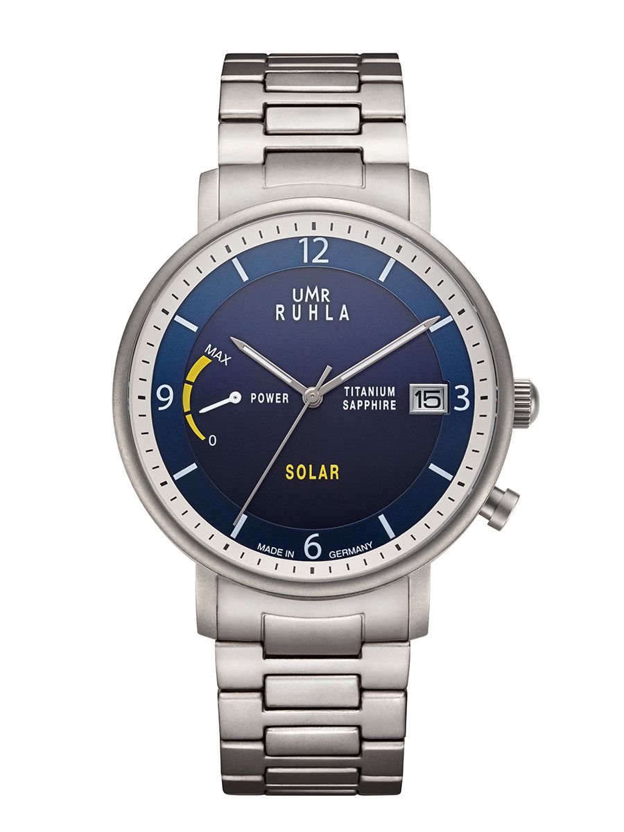 UMR Ruhla 94103M Herrenuhr Solar Edelstahl Blaues Zifferblatt