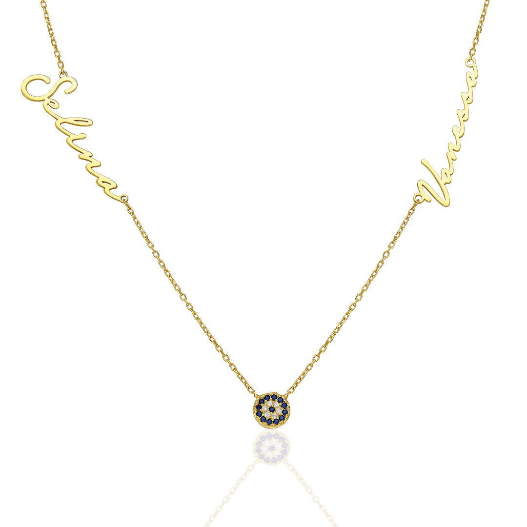 Evil Eye Necklace with Two Names - 925 Silver