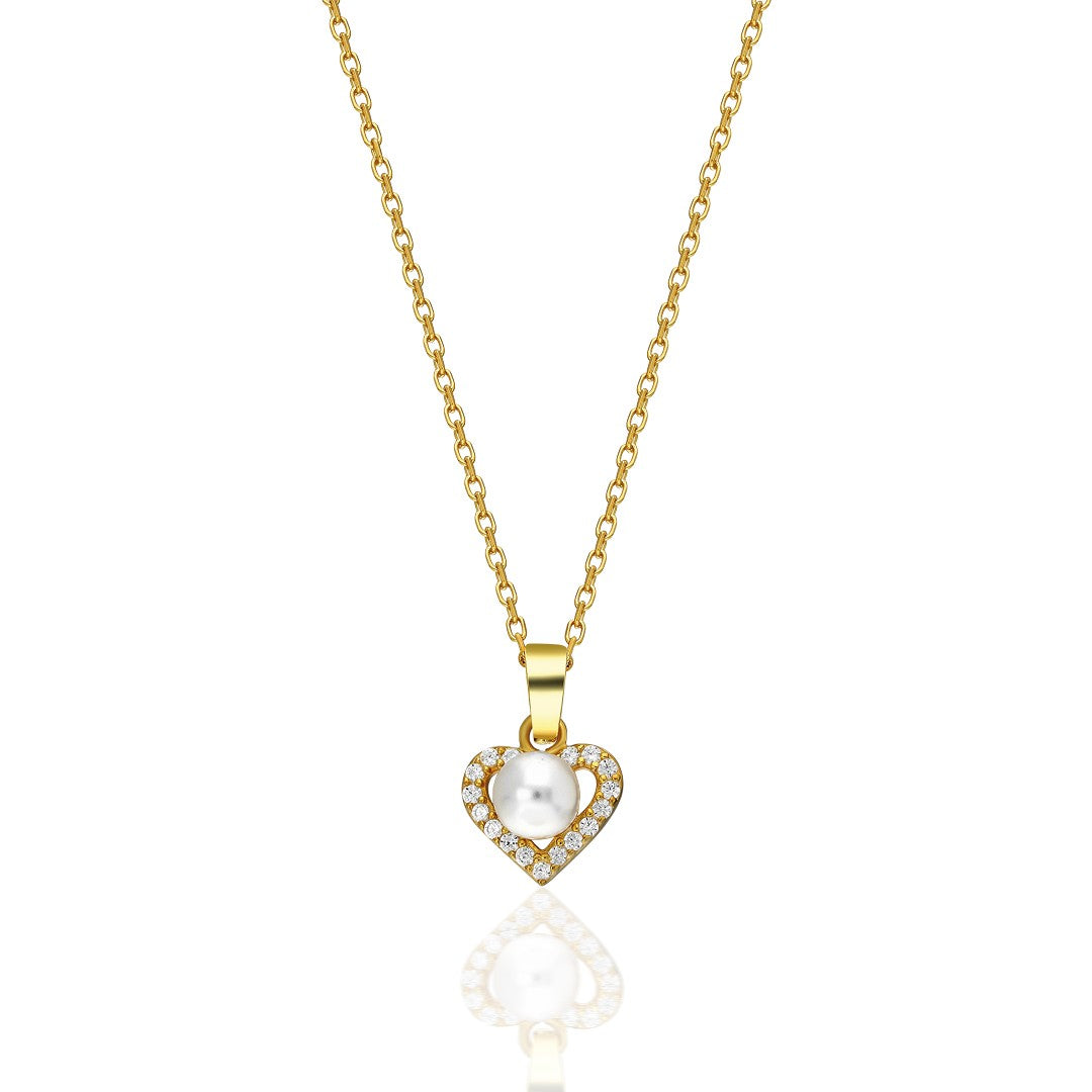 Pearl Stone Heart Necklace - 925 SILVER