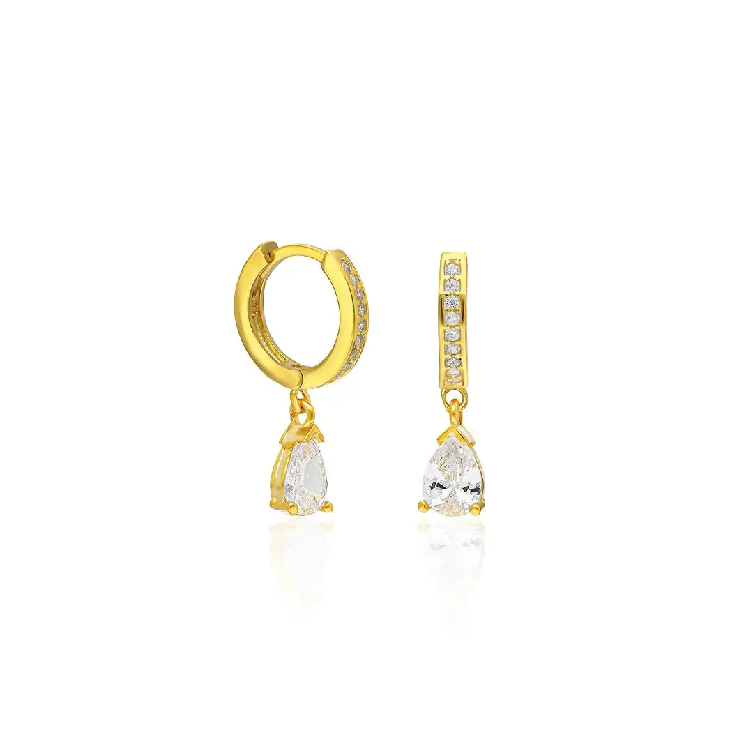 Teardrop Stone Hoop Earrings - 925 SILVER