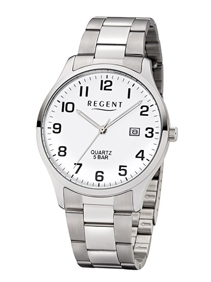 REGENT F-1178 Herrenuhr Edelstahl 39 mm Weiß 5 BAR Quarz