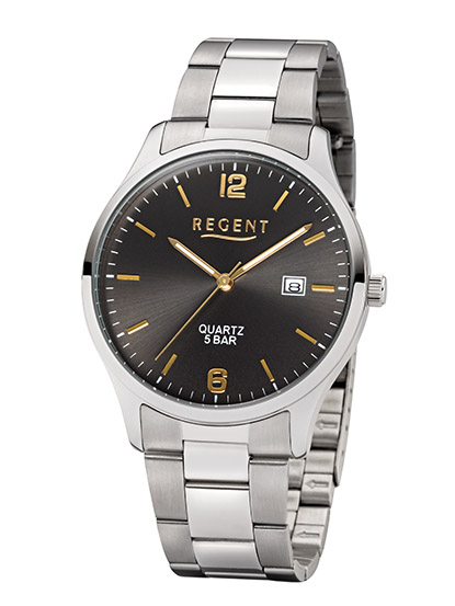 REGENT F-1177 Herrenuhr Edelstahl 39 mm Anthrazit 5 BAR Quarz