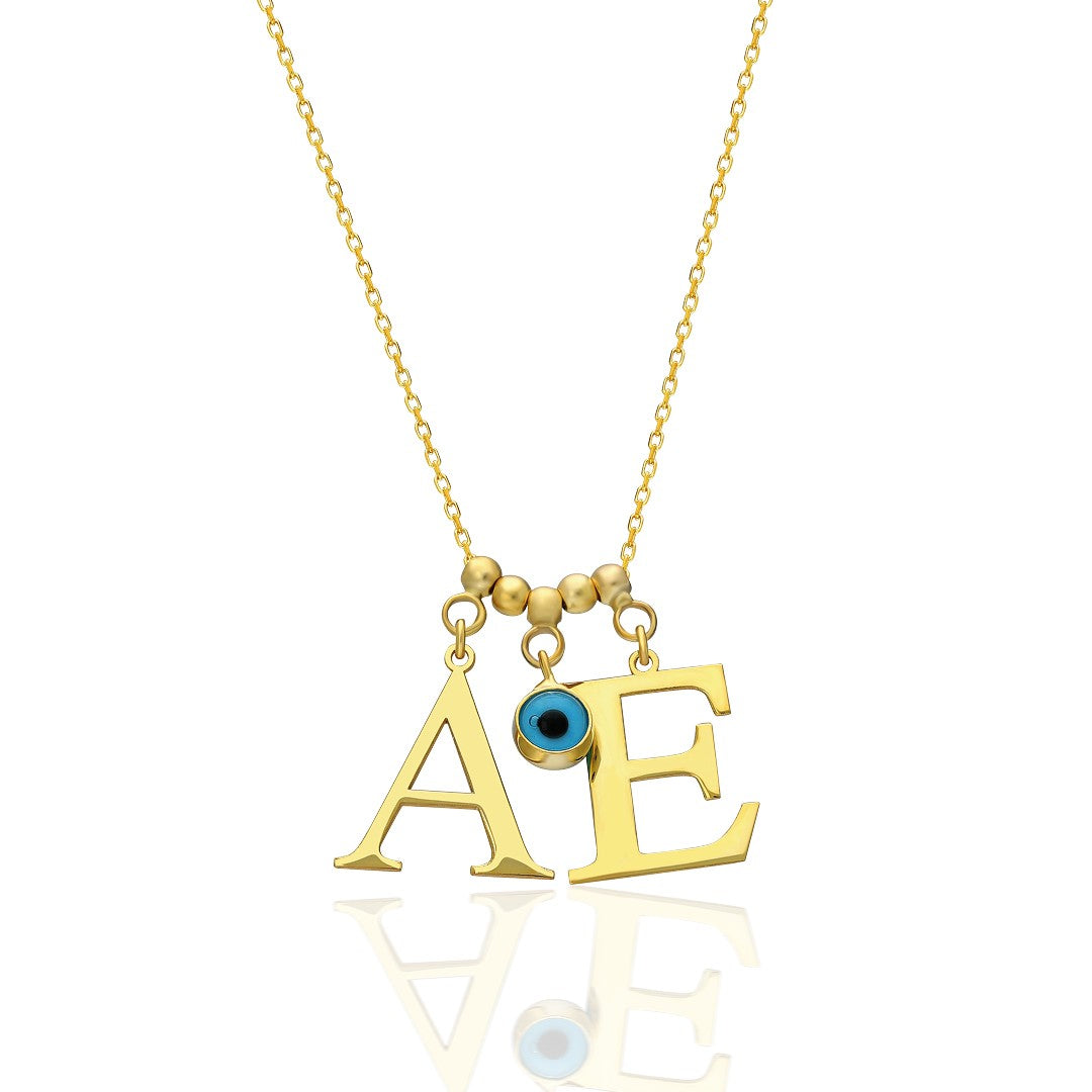 Evil Eye Necklace with Two Letters - 925 Silver