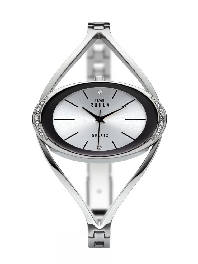 UMR Ruhla 91314 Damenuhr Edelstahl Swarovski Schwarz Silber Gliederband