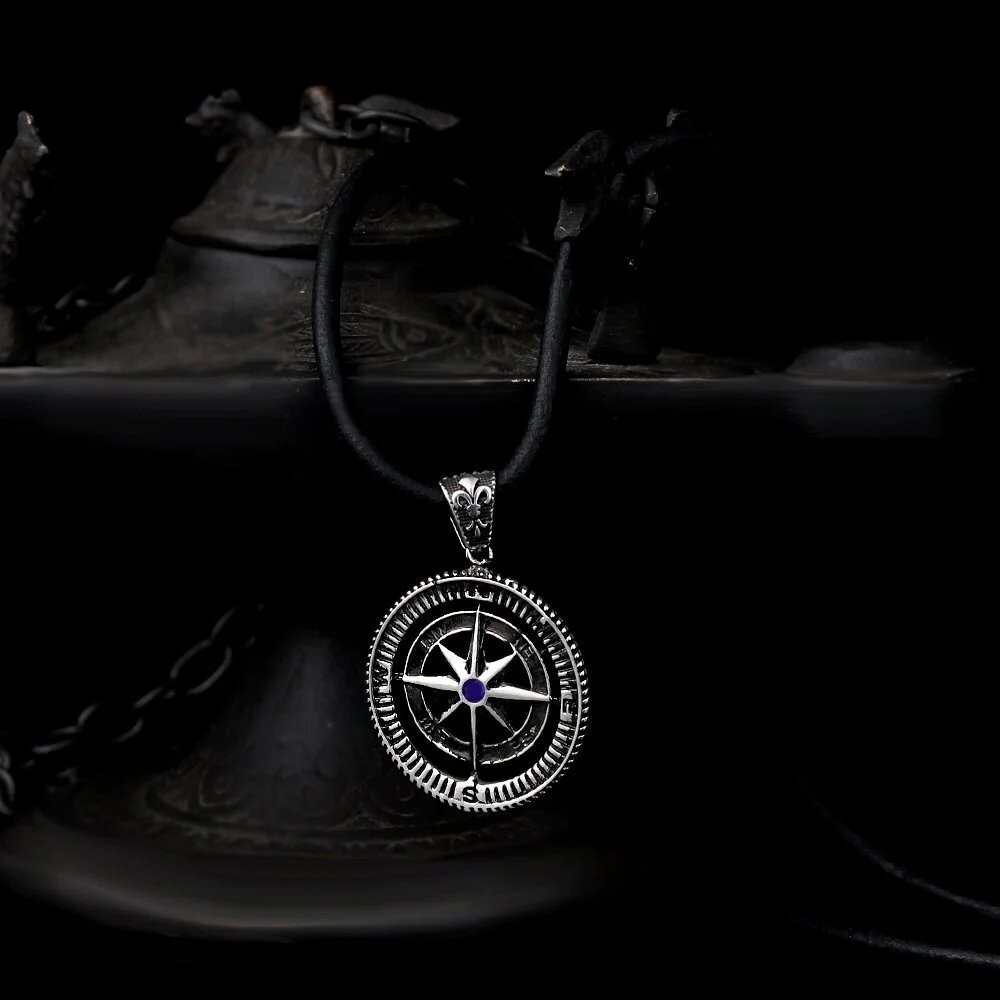 925K Sterling Silver Compass Necklace