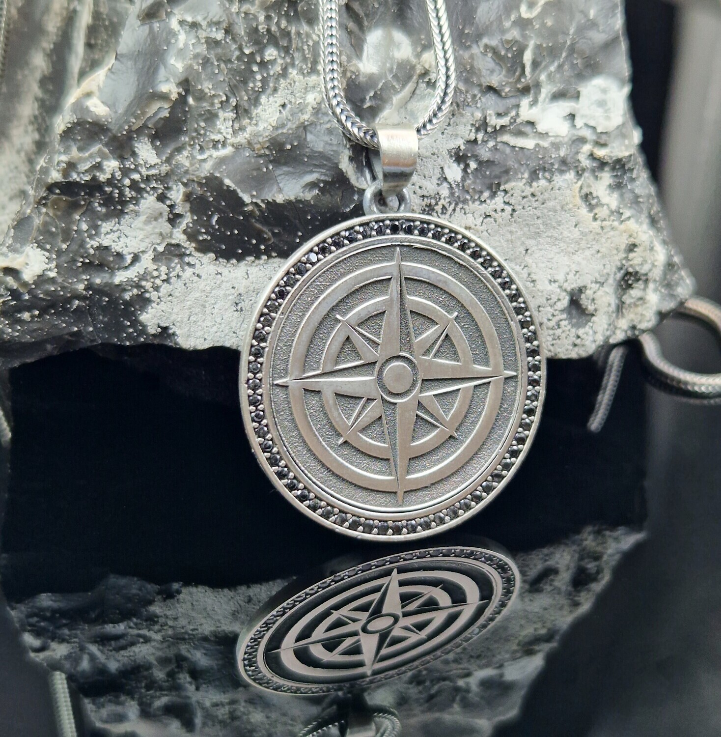 925K Sterling Silver Compass Necklace