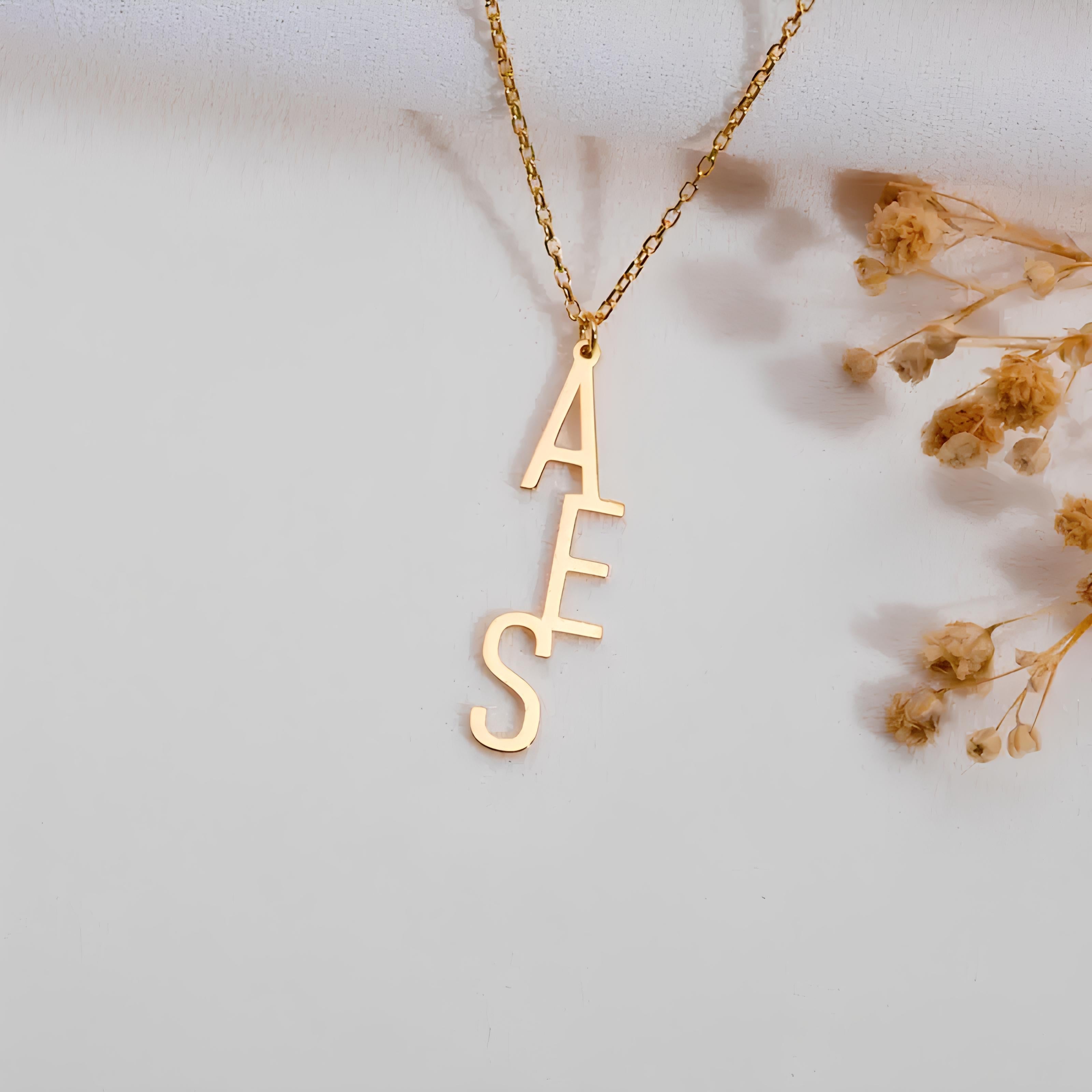 Vertical Three Letter Necklace - 925 Silver