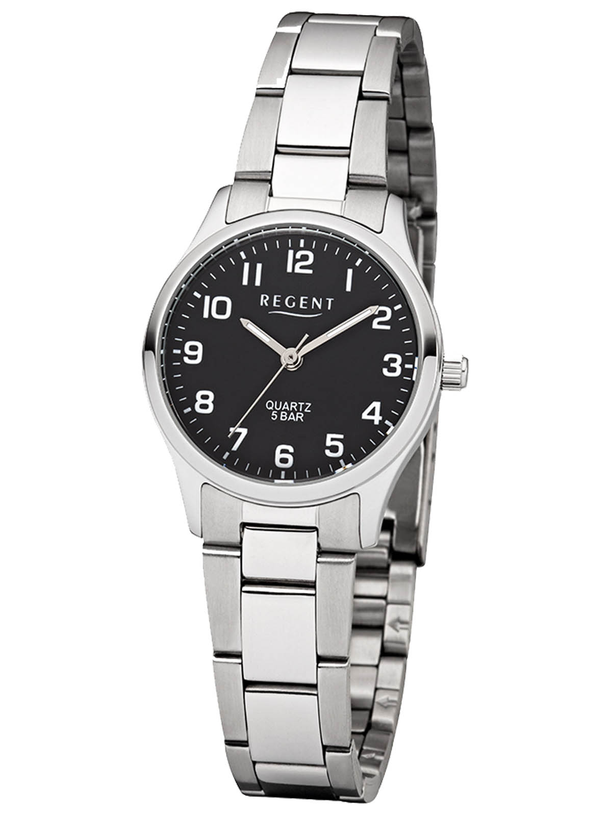 REGENT F-1566 Damenuhr Edelstahl 29 mm Schwarz Metallband 5 BAR