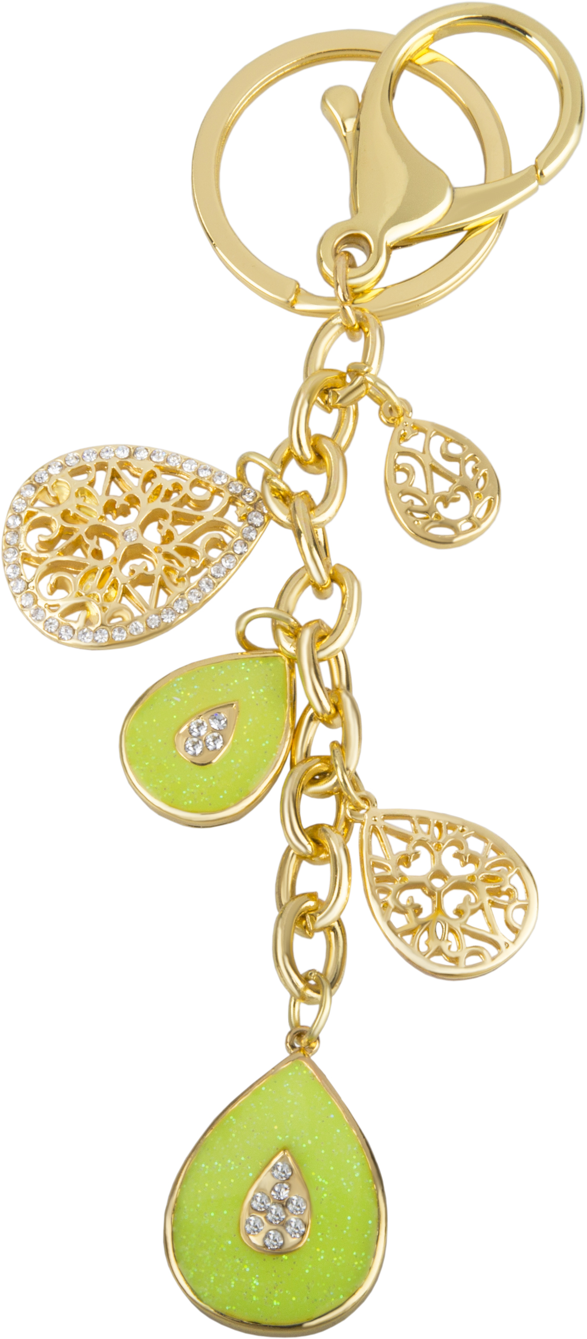 Schlüsselanhänger vergoldet, Tropfenform (grün) (8800-38)