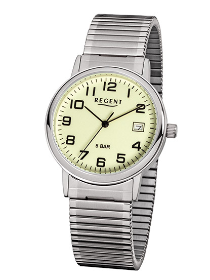 REGENT F-706 Herrenuhr Edelstahl 35 mm Leuchtzifferblatt 5 BAR