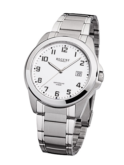 REGENT F-923 Herrenuhr Edelstahl Saphir 39 mm 10 BAR Weiß