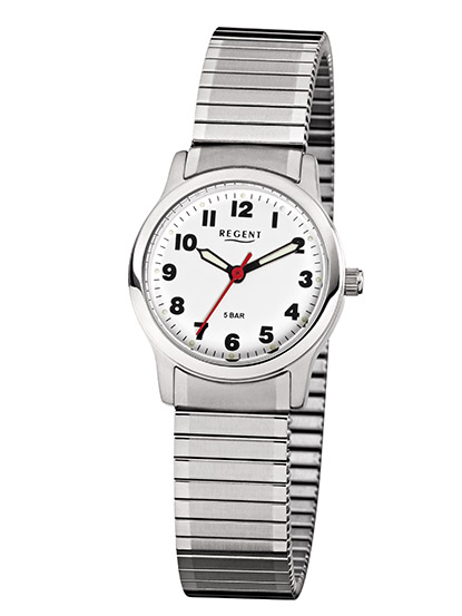 REGENT F-898 Damenuhr Edelstahl 28 mm Weiß Zugband 5 BAR