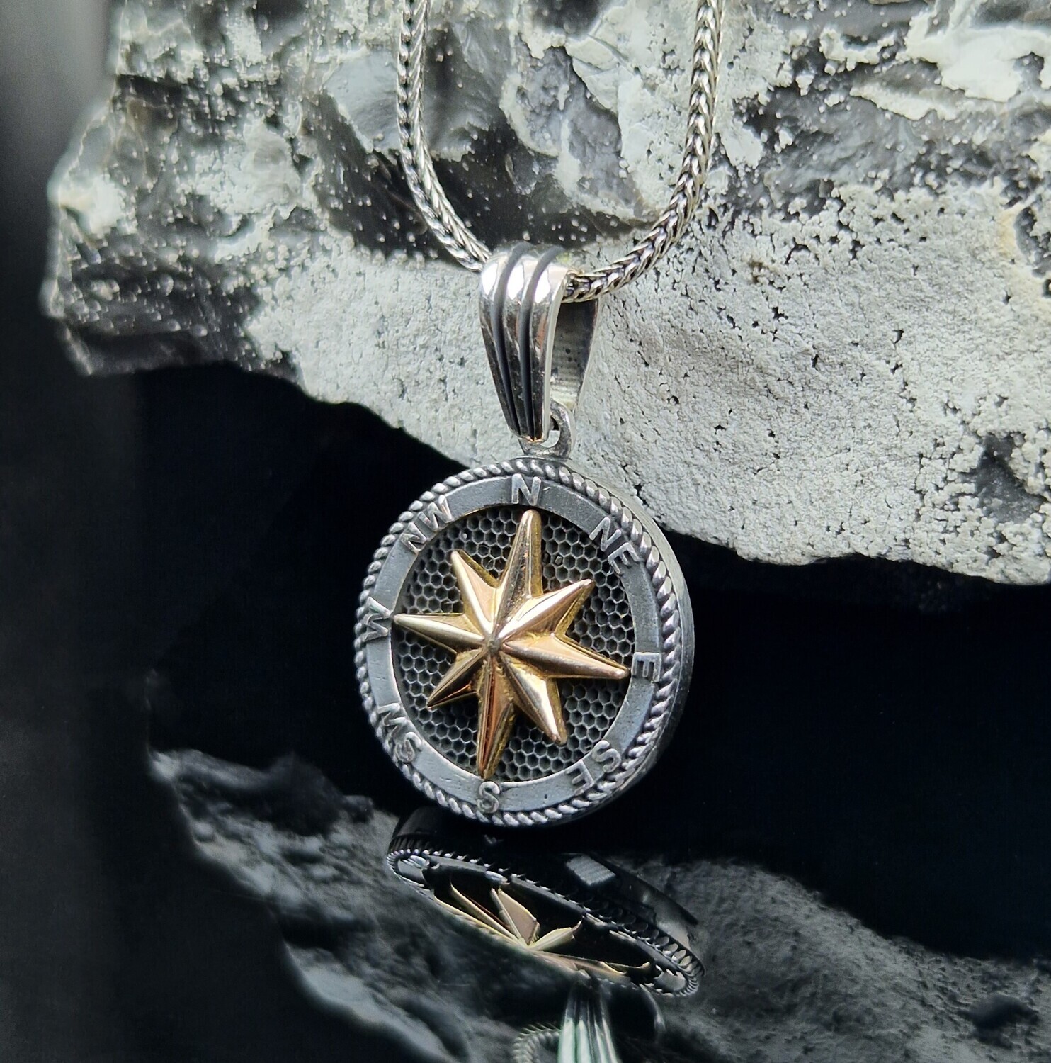 925K Sterling Silver Compass Necklace