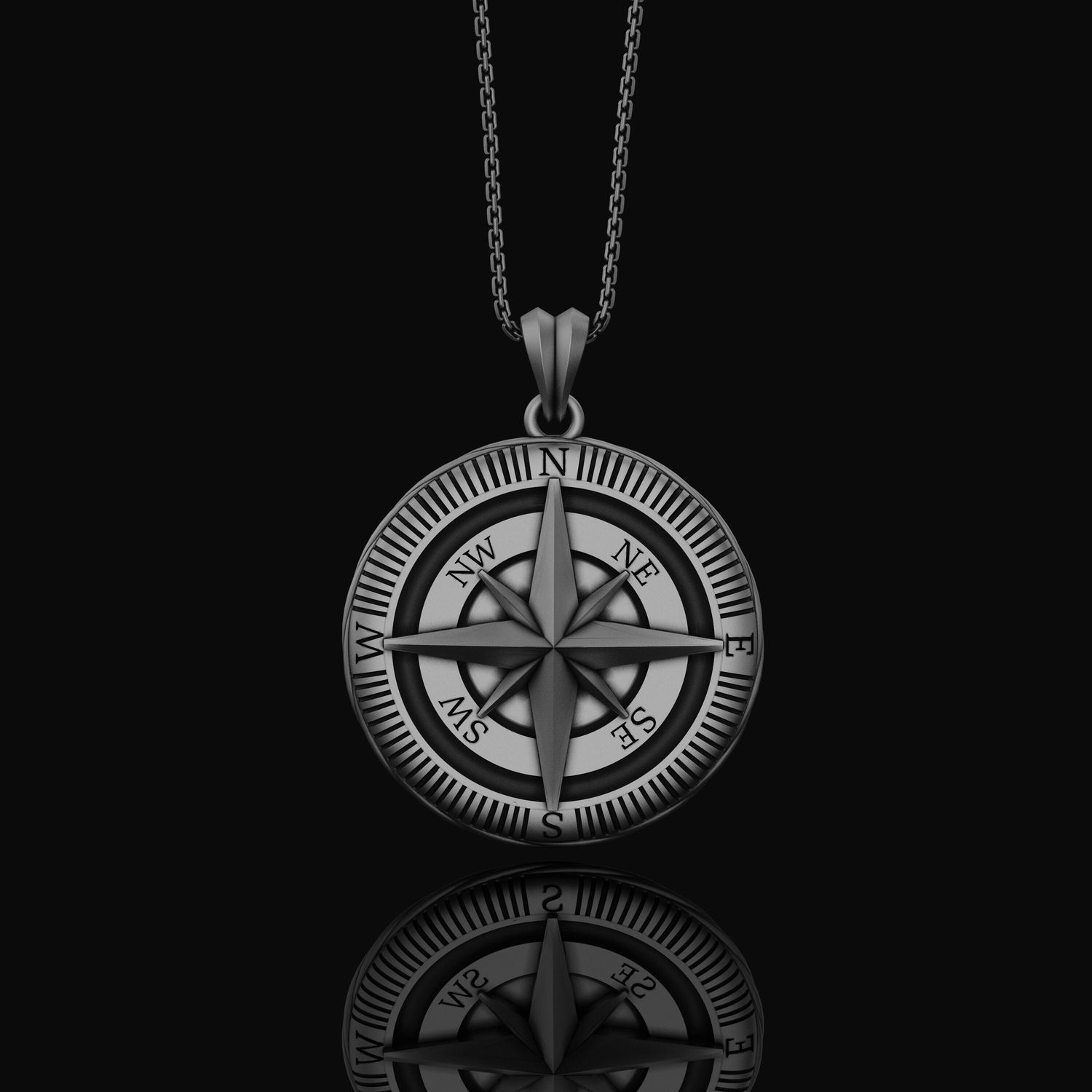 925K Sterling Silver Compass Necklace