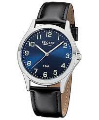REGENT 1112421 Herrenuhr 39 mm Blau Silber Leder 5 BAR