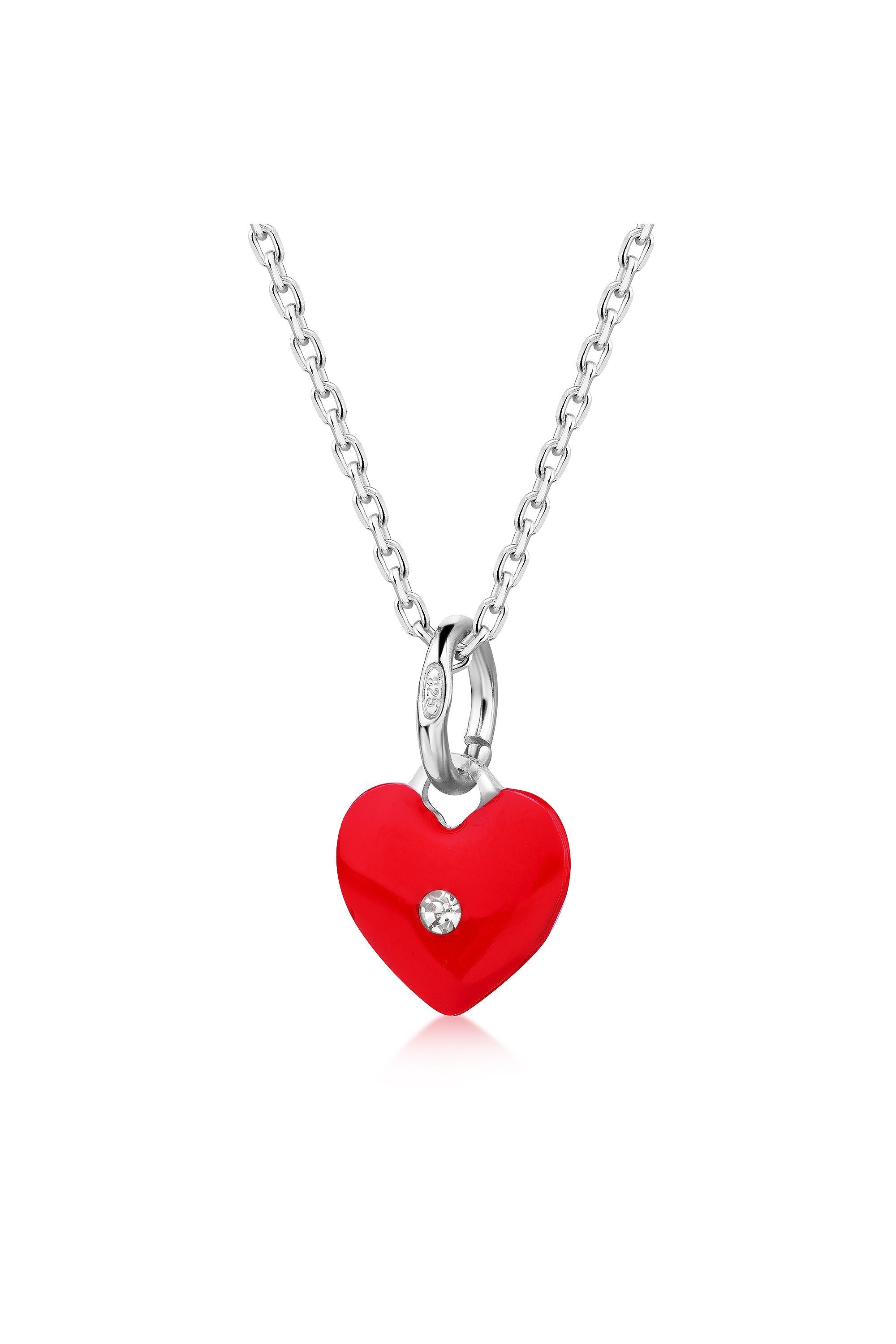 Scout Anhänger mit Kette 925/- Sterling Silber rhodiniert Herz rot emailliert Kristall (500245639)