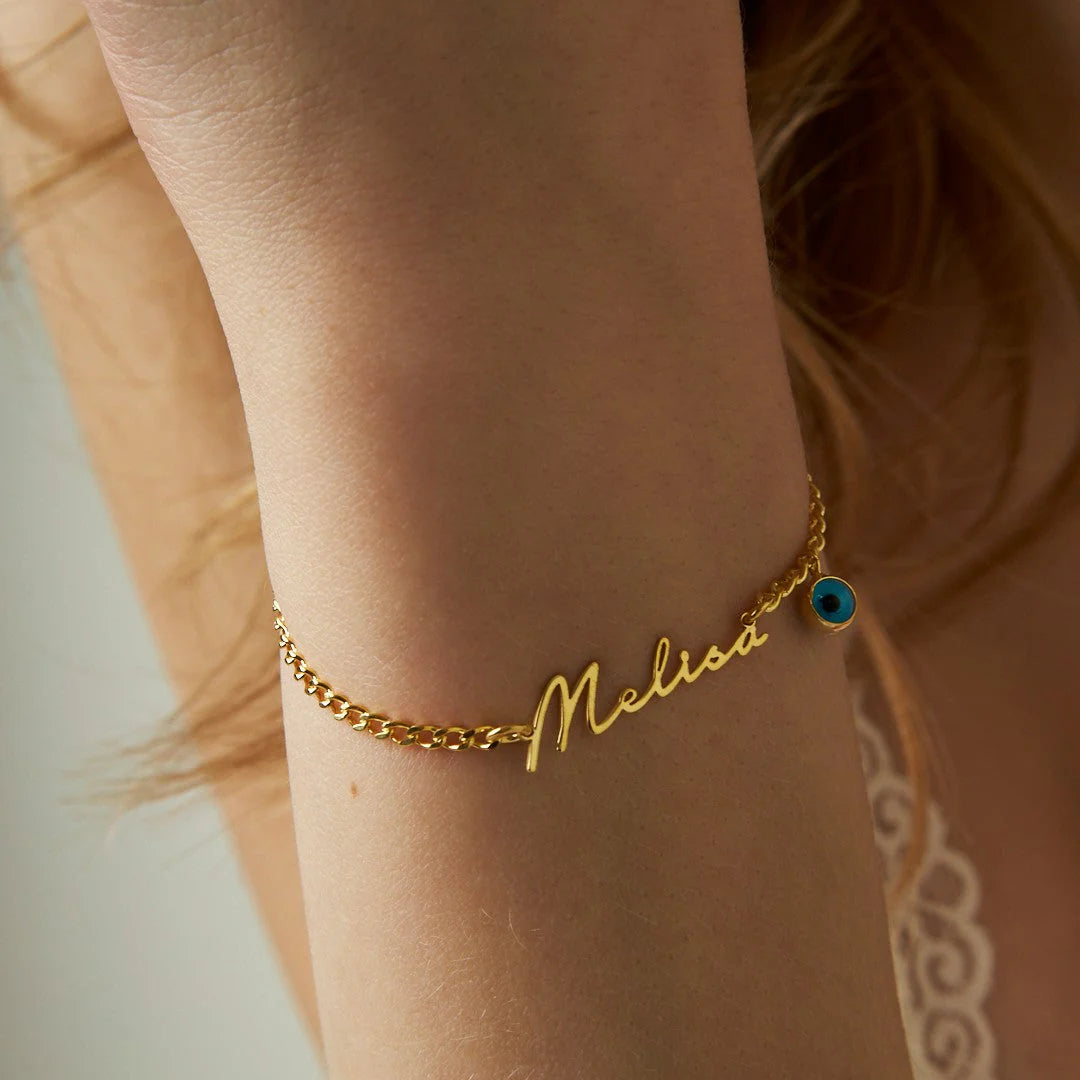 SIGNATUR NAMENS ARMBAND MIT NAZAR | 925 SILBER