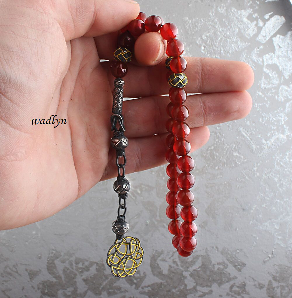 Gümüş Kazaz Püsküllü Akik Taşı Tesbih | Wadlyn (WAD-DT-373)