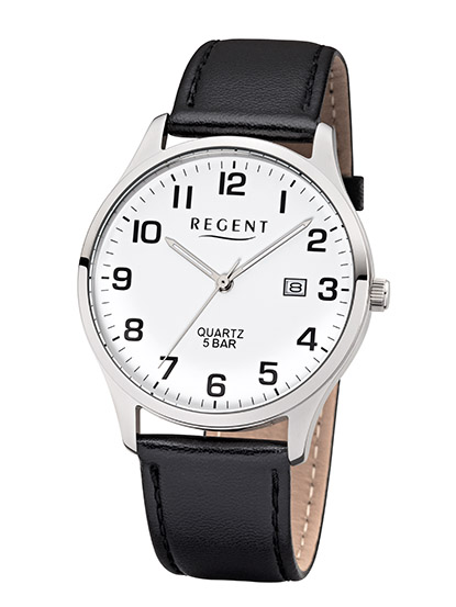 REGENT F-1241 Herrenuhr Edelstahl 40 mm Weiß Leder Quarz 5 BAR
