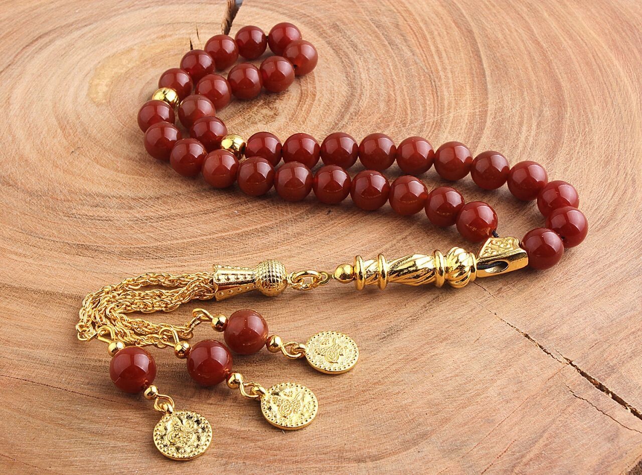 Metal Püsküllü Akik Taşı Tesbih | Wadlyn (WAD-DT-393)