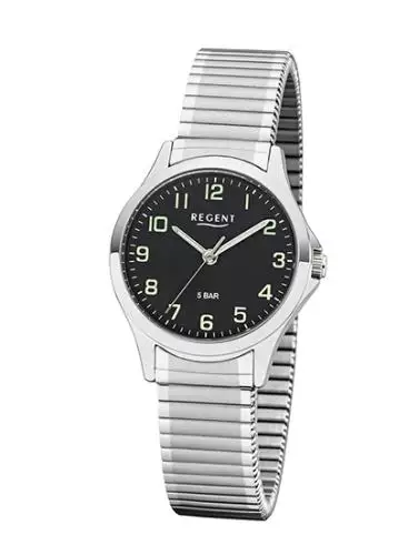 REGENT 2242415 Damenuhr 29 mm Schwarz Silber Zugband 5 BAR