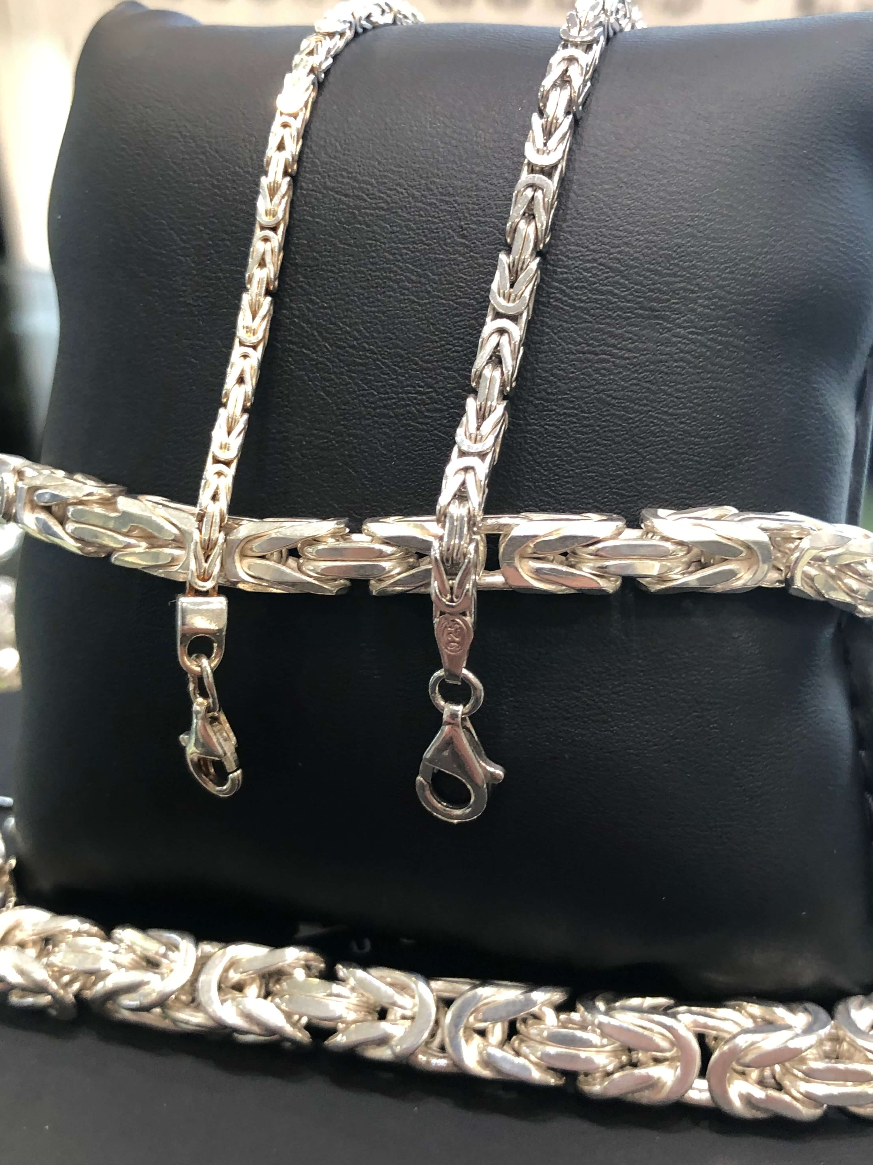 Königskette 4mm 925 Sterling Silber Königs Kette Herren massiv Halskette Armband