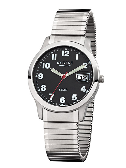 REGENT F-895 Herrenuhr Edelstahl 37 mm Schwarz Zugband 5 BAR