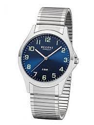 REGENT 1242414 Herrenuhr 39 mm Blau Silber Zugband 5 BAR