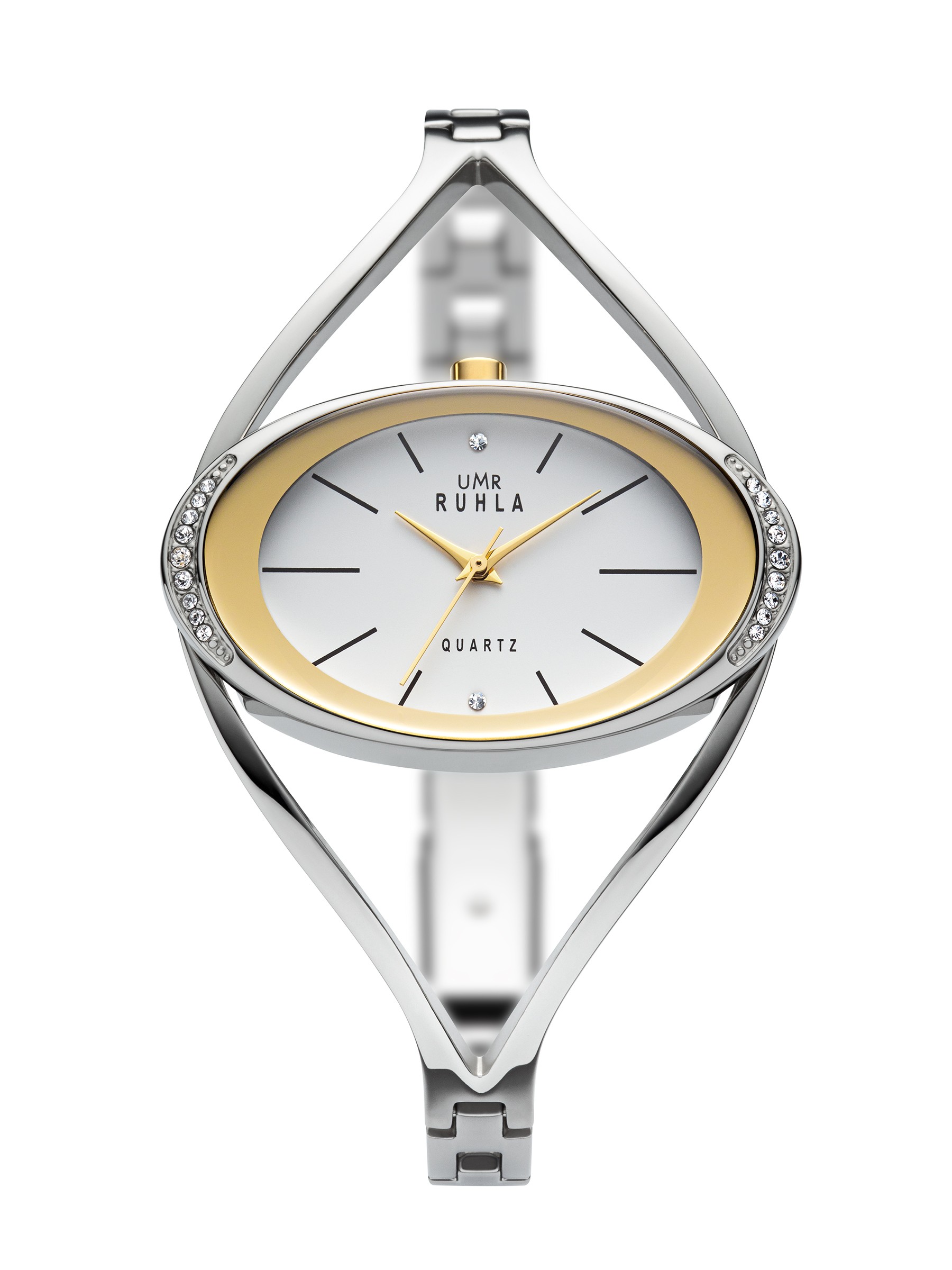 UMR Ruhla 91316 Damenuhr Bicolor Edelstahl Swarovski Weiß Gliederband
