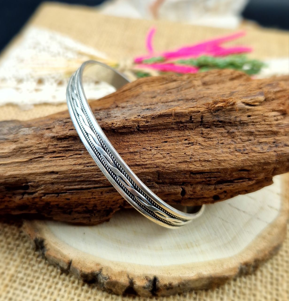 925 Silver Unisex Handmade Bangle Bracelet (WAC-129)