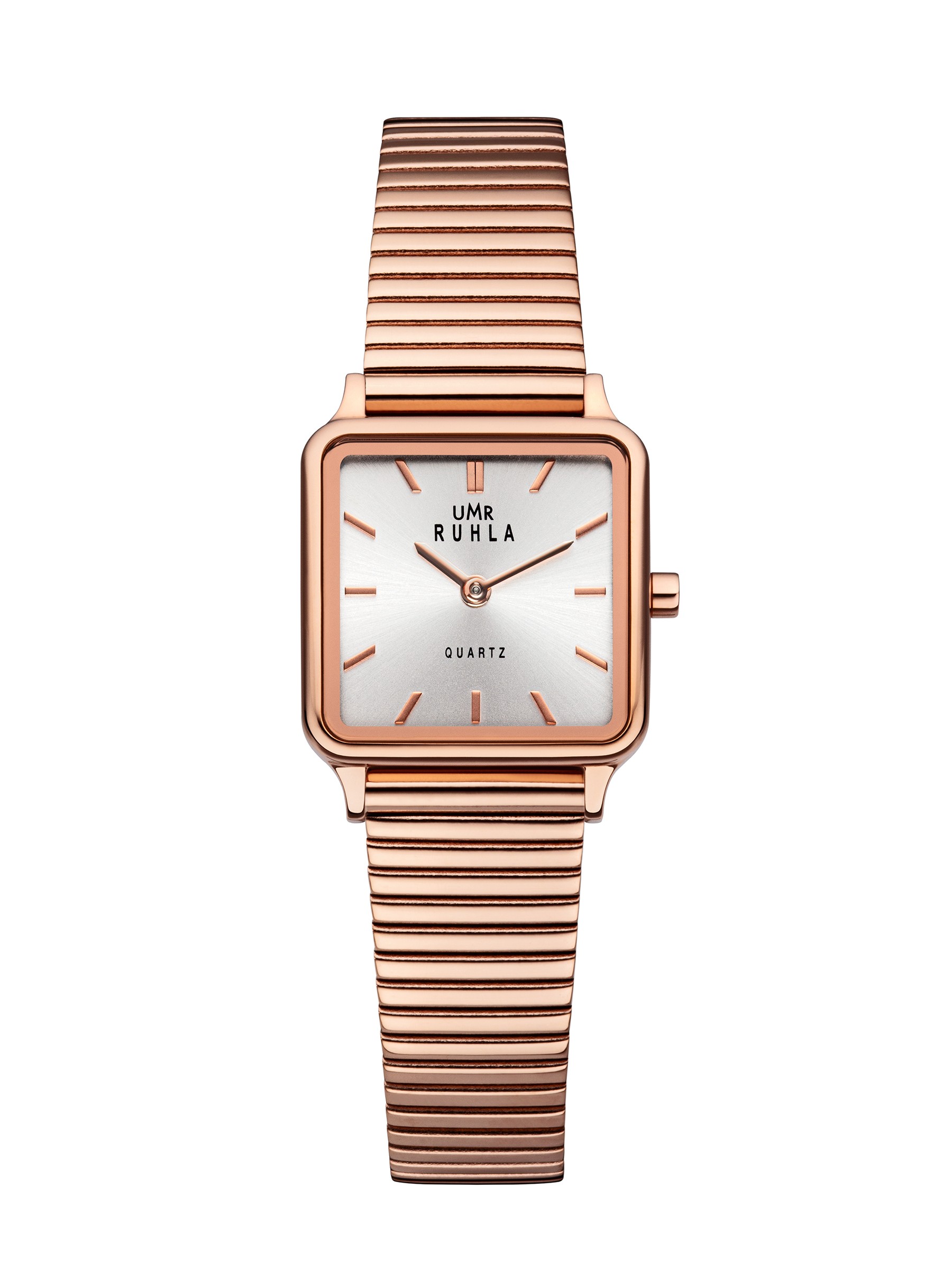 UMR Ruhla 39421 Damenuhr Edelstahl Rosé Zifferblatt Silber Gliederband