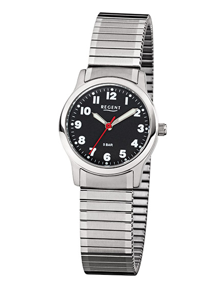 REGENT F-1016 Damenuhr Edelstahl 28 mm Schwarz Zugband 5 BAR