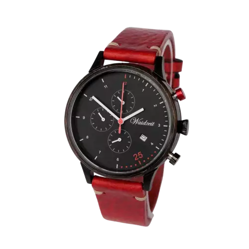 Herrenuhr Waidzeit Barista Rosso Leder