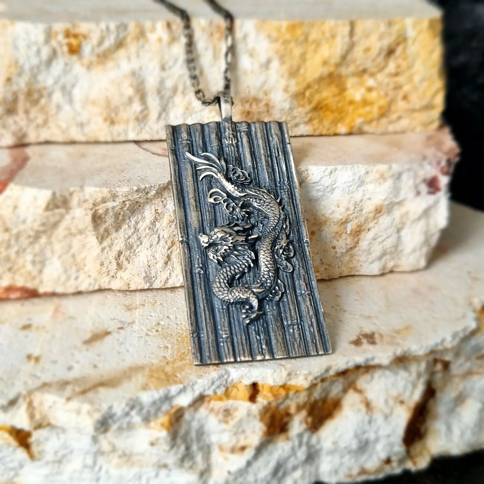 925K Sterling Silver Dragon Necklace