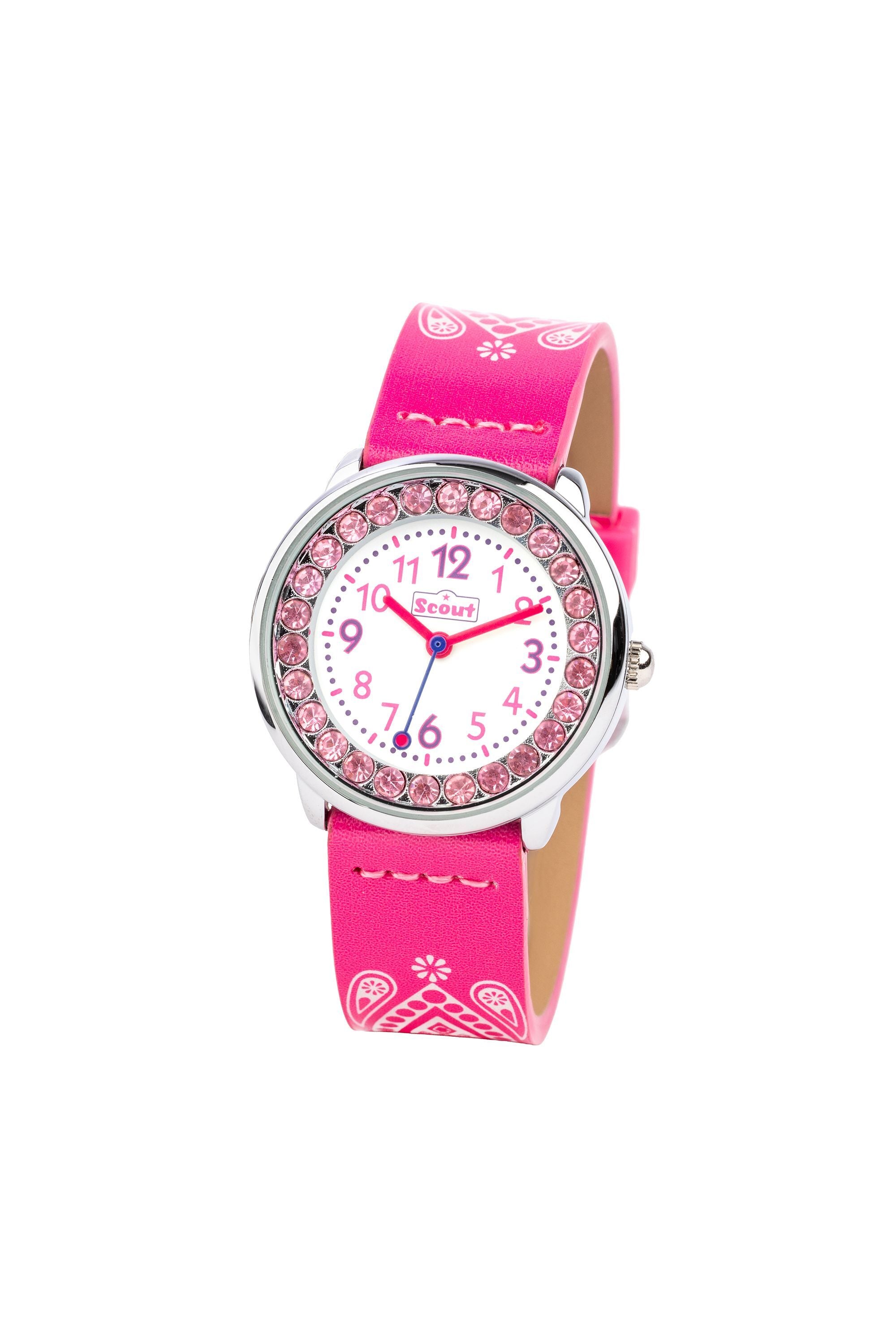 Scout Kinderuhr analog aus der Serie "The Darling Collection" mit pinkem Kunstlederband, Mandala-Motiv und Glitzersteinen - OneSize (164000045)