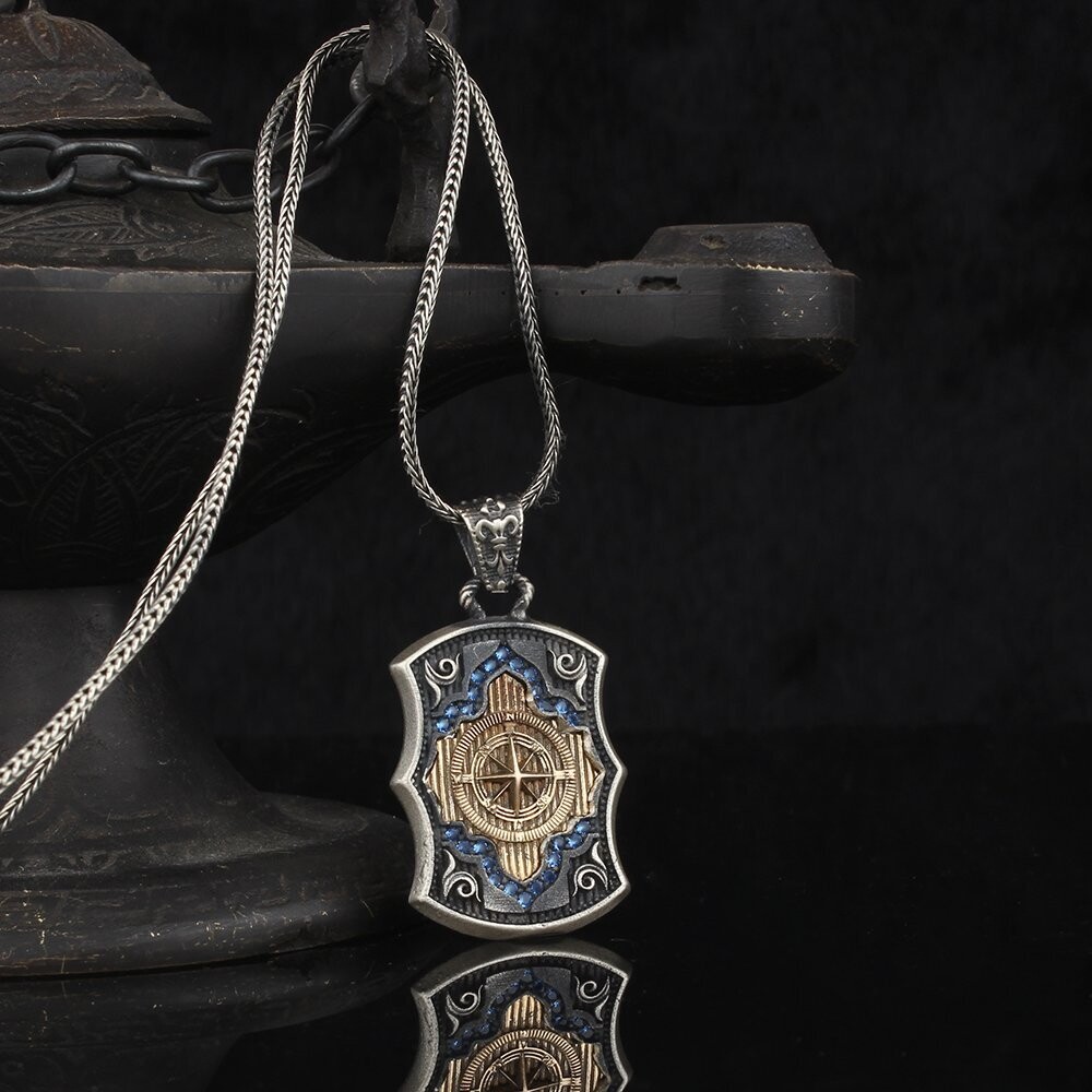 925K Sterling Silver Compass Necklace