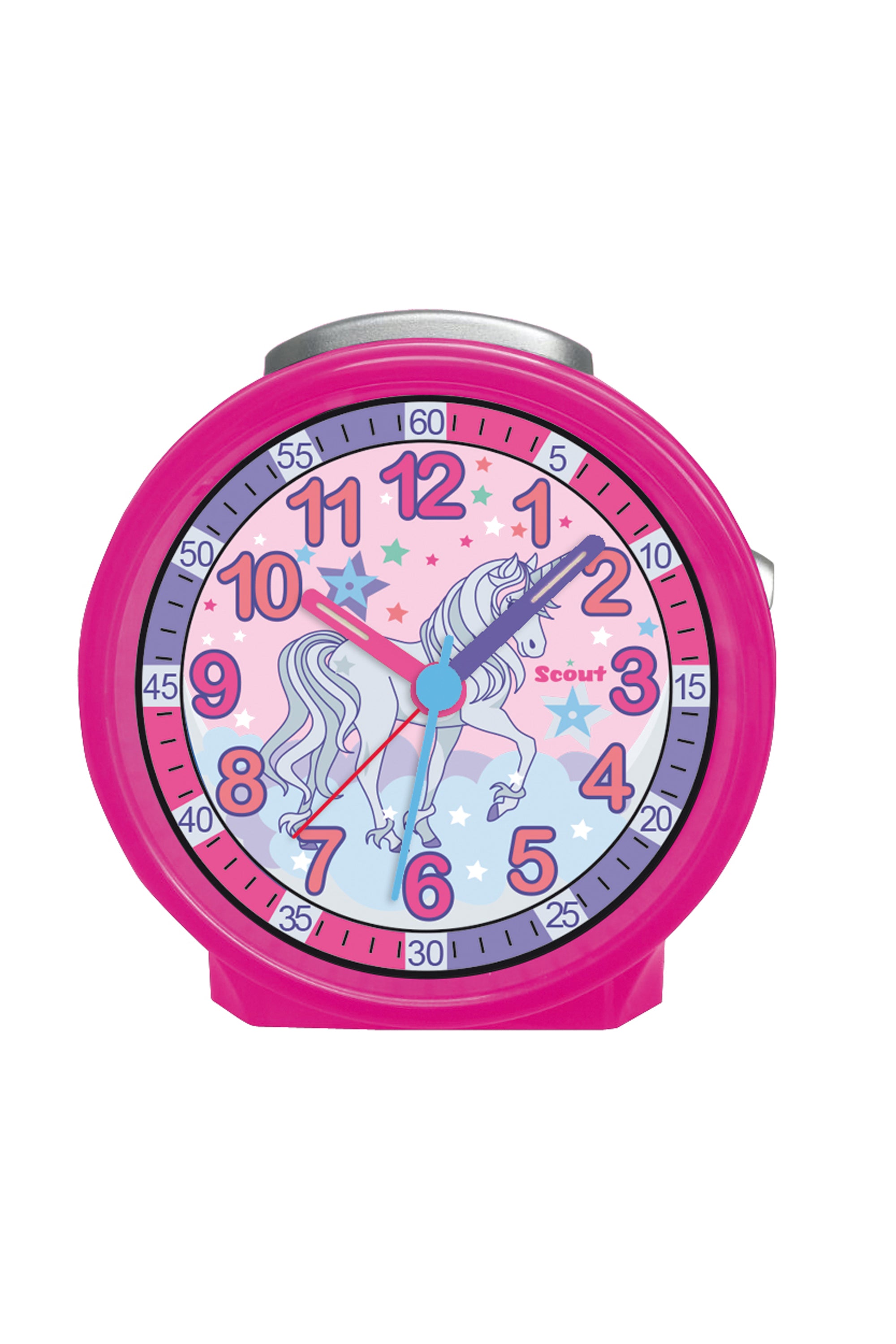 Scout Wecker analog mit pinkem Gehäuse Serie "Friends" mit Lernziffernblatt und Einhorn-Motiv (166000011)