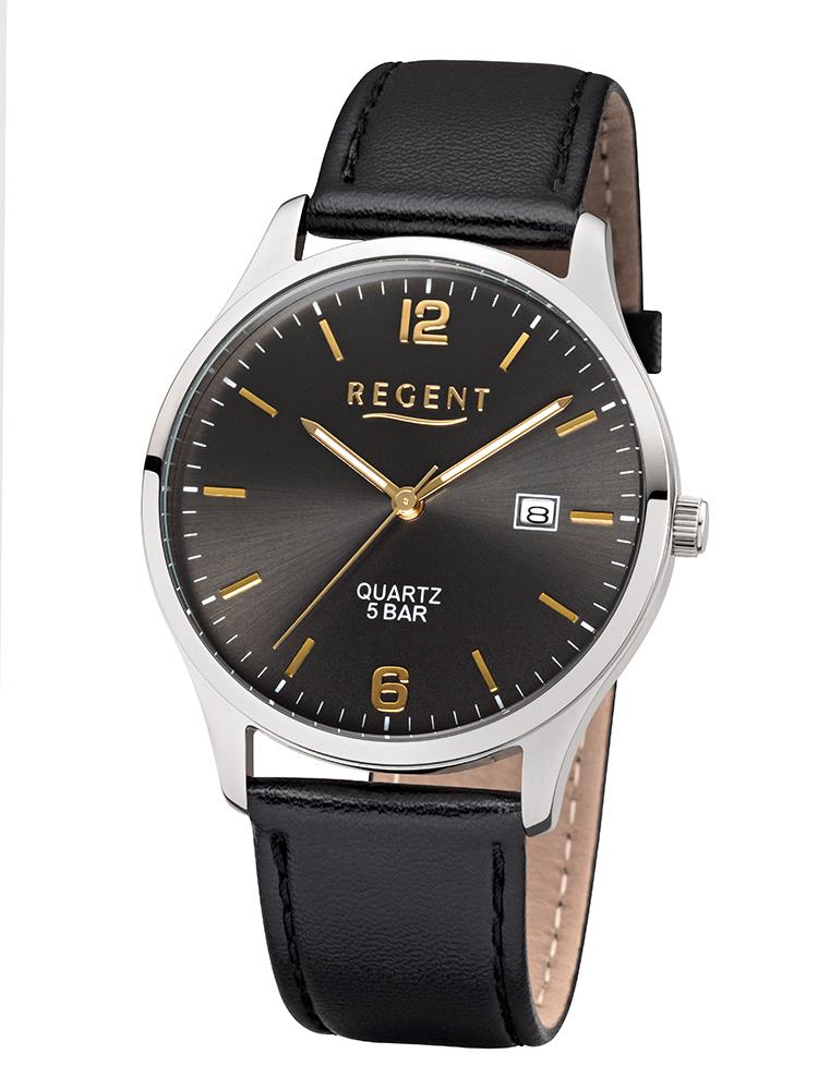REGENT F-1242 Herrenuhr Edelstahl 40 mm Anthrazit Leder