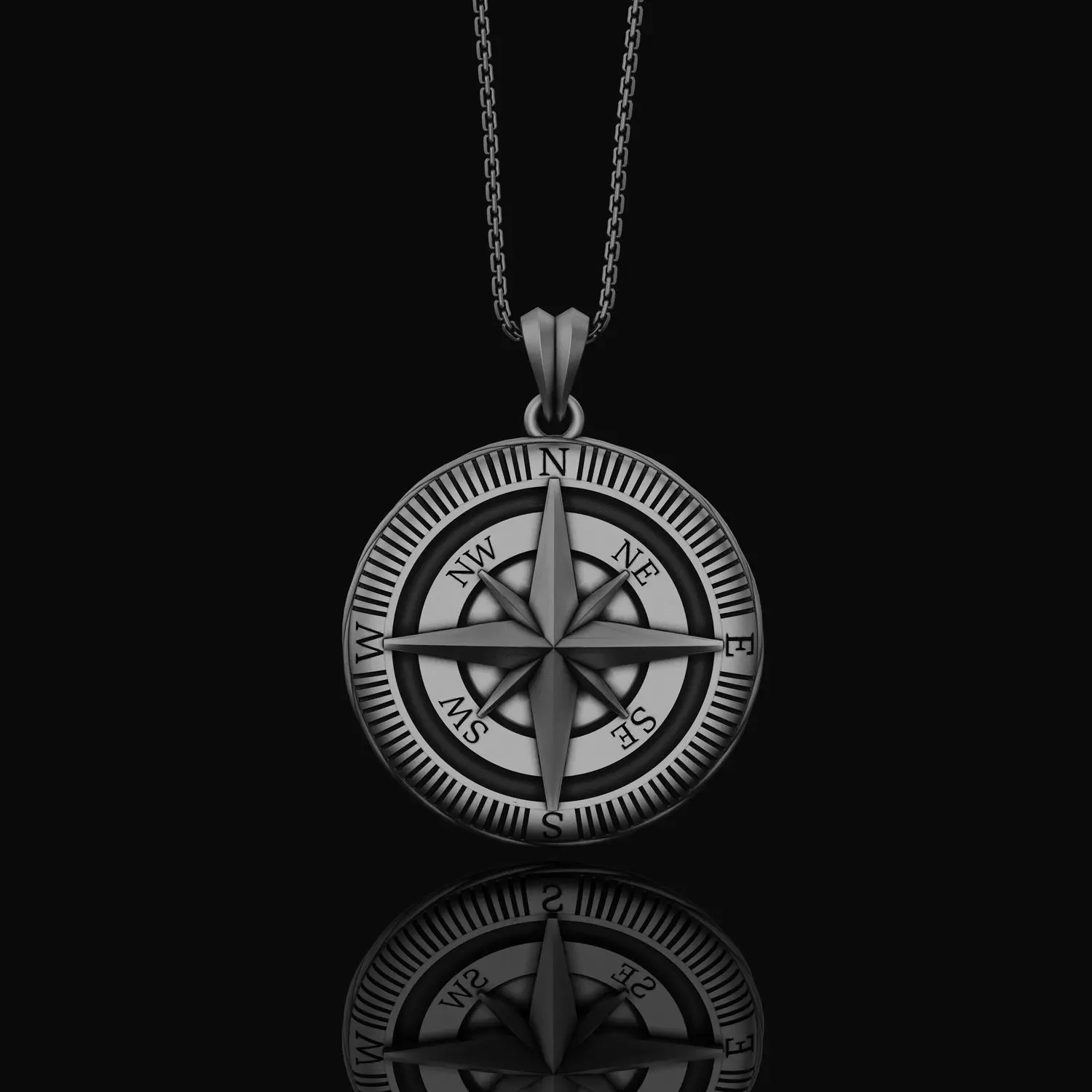 925K Sterling Silver Compass Necklace