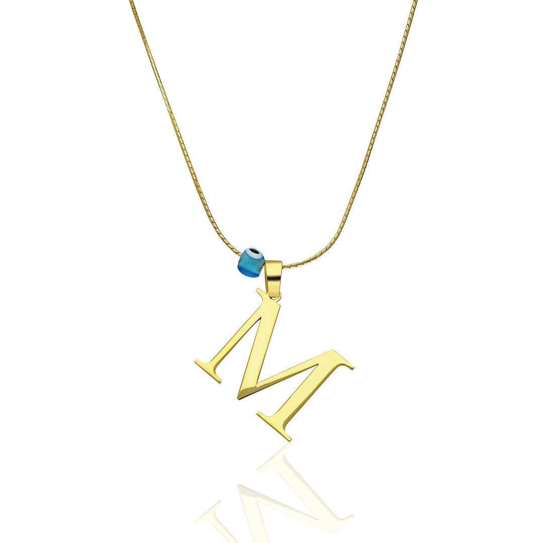 Evil Eye Side Letter Necklace - 925 SILVER